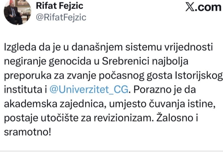 Reis Fejzić: Akademska zajednica ne smije biti prostor za istorijski revizionizam